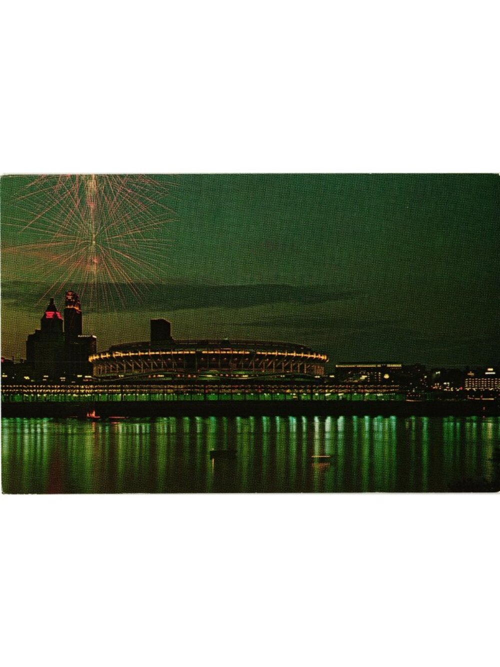 Cincinnati Ohio Riverfront Stadium Fireworks Night View Chrome Postcard Unused